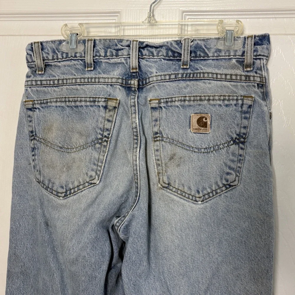Vintage 90s Carhartt Light Wash Baggy Distressed Jeans Mens 32x31 Cotton Patina